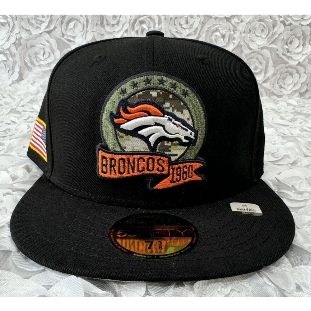 New Era 59Fifty Denver Broncos Salute To Service Black Fitted Sz 7 3/8 Hat Cap